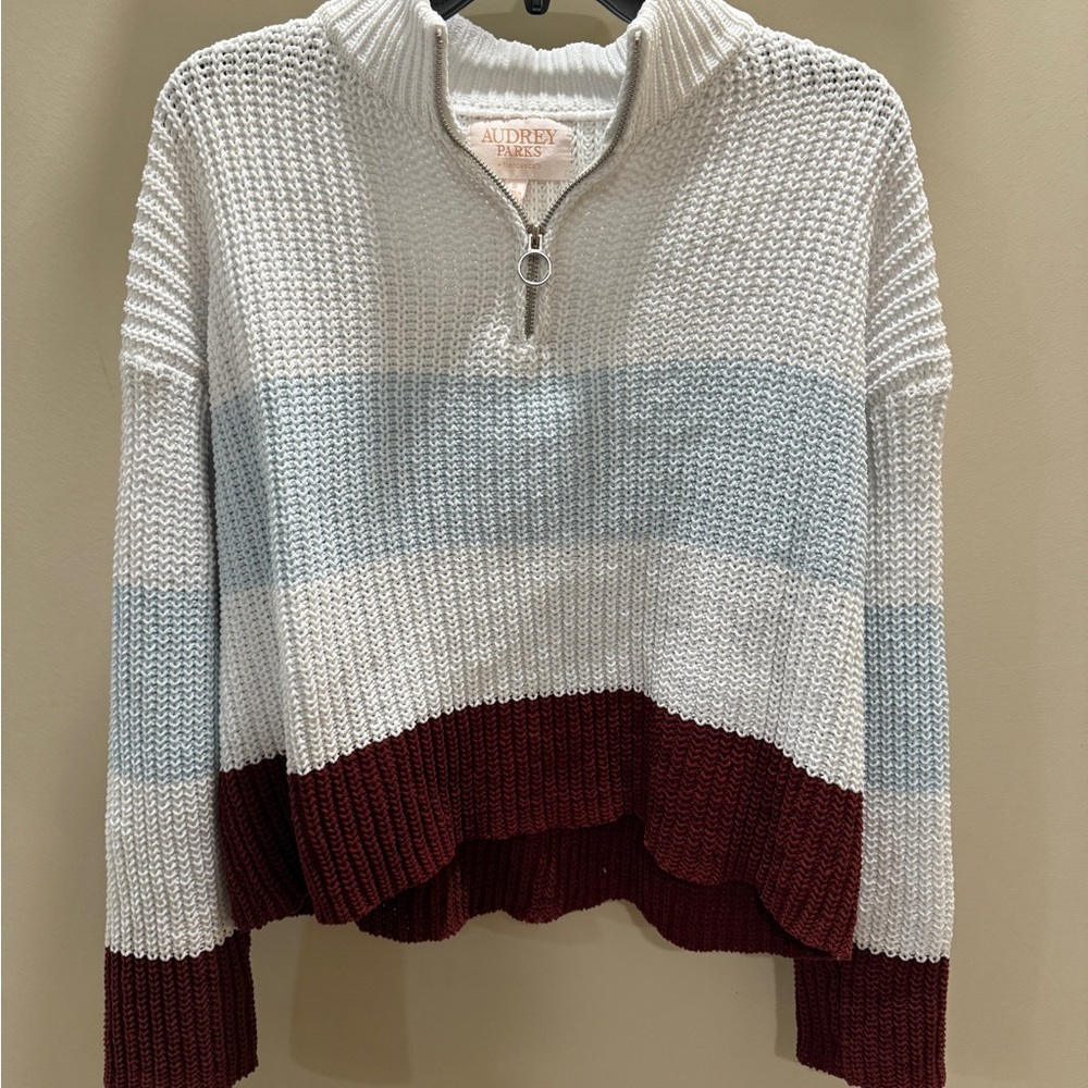 Audrey Women's Colorblock Sweater - White, Blue, and Maroon